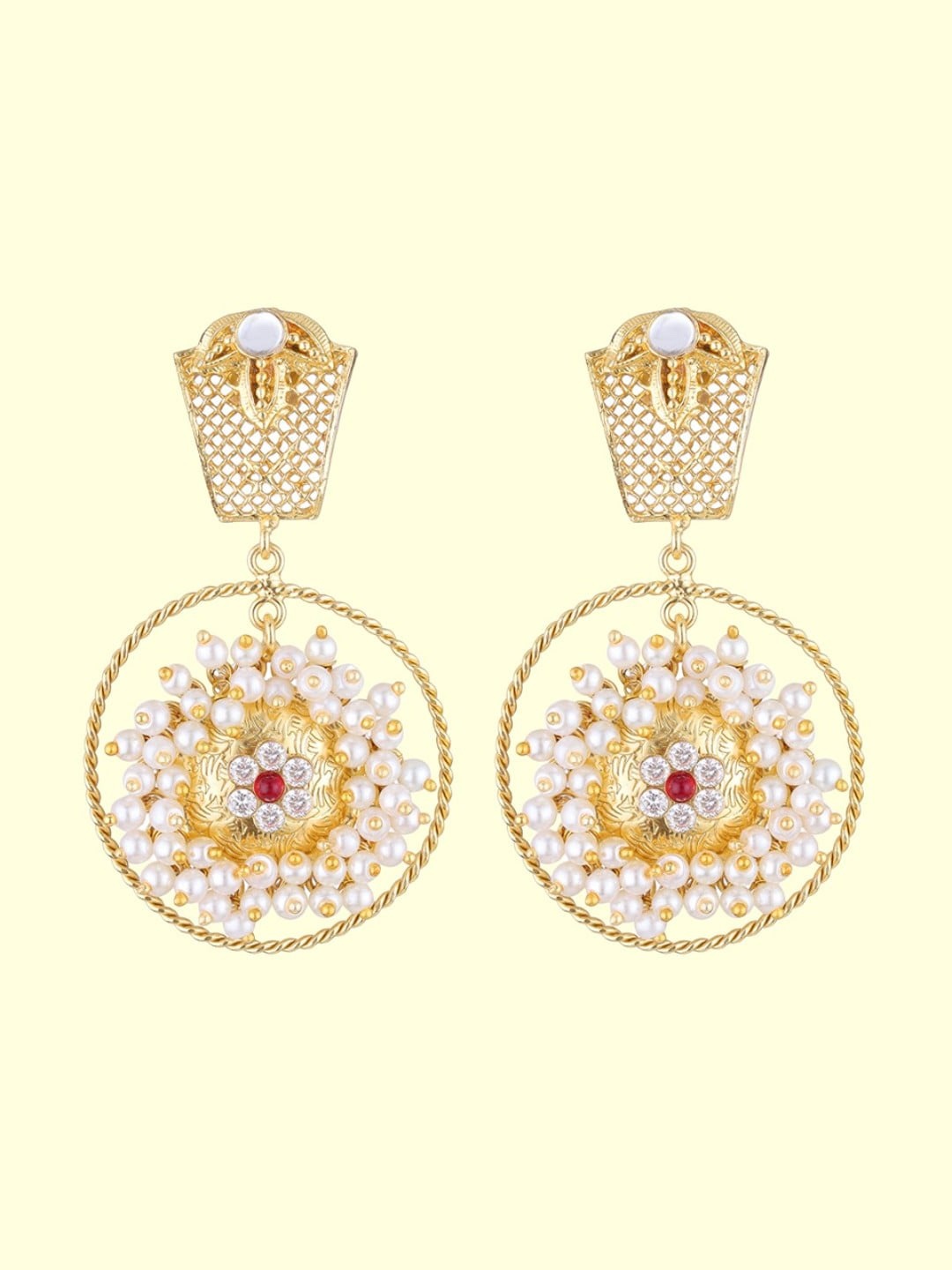 

Runjhun Studded Contemporary Drop Earrings, Gold