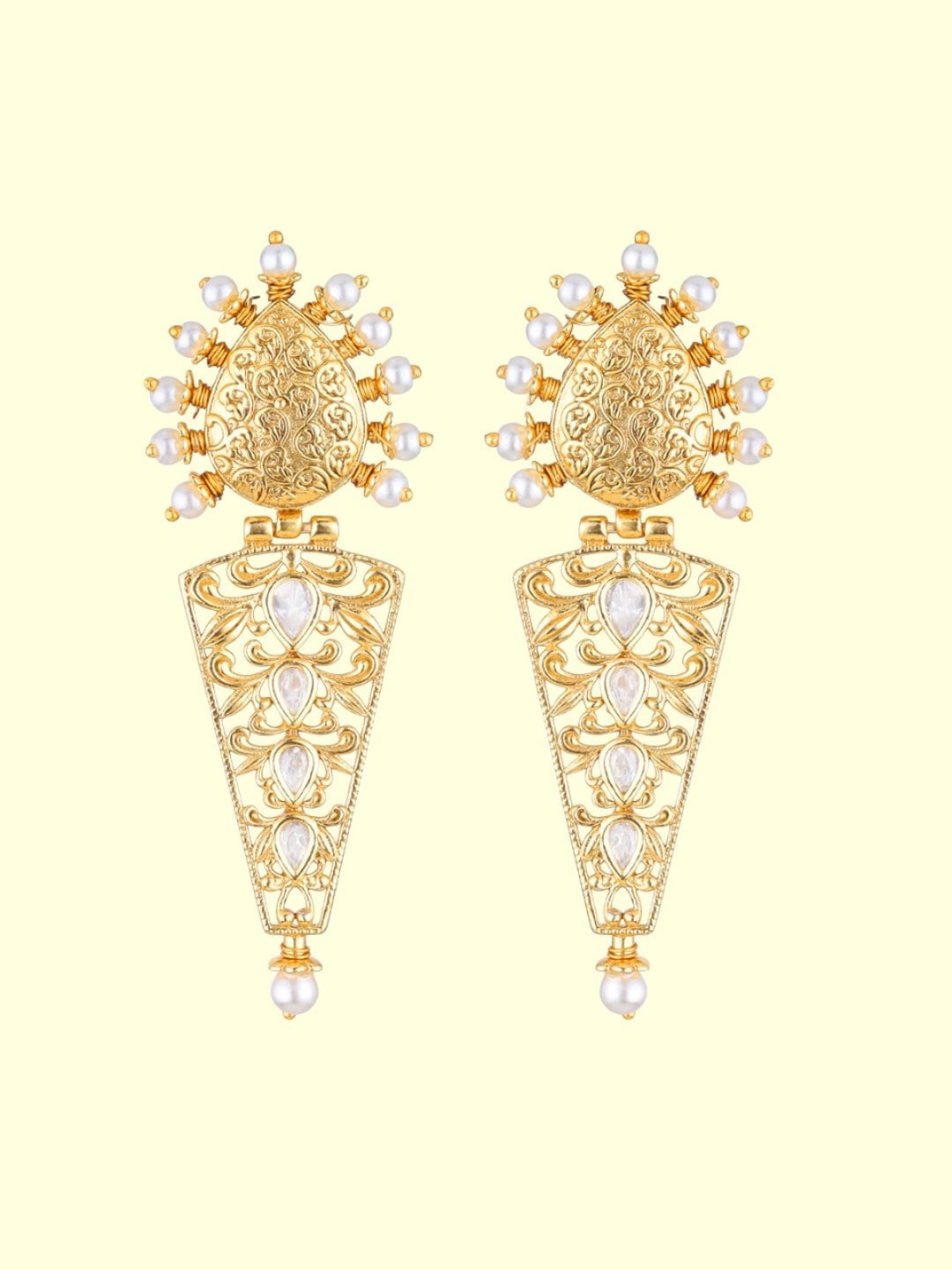 

Runjhun Studded Contemporary Drop Earrings, Gold