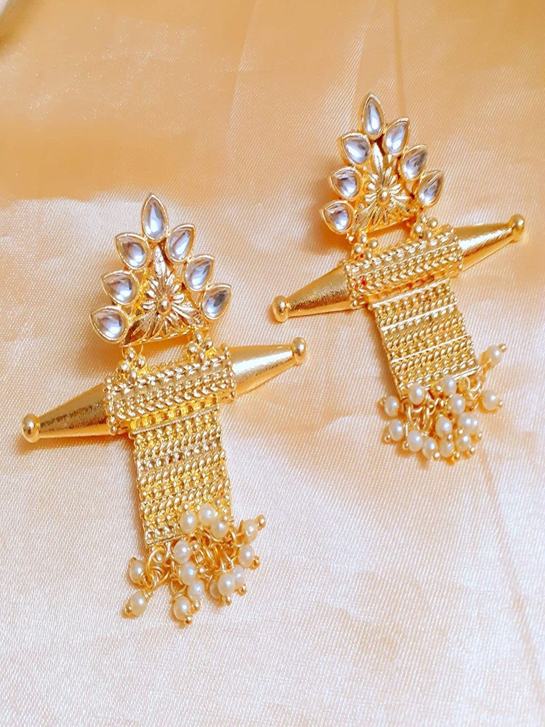 

Runjhun Stone Studded Contemporary Drop Earrings, Gold