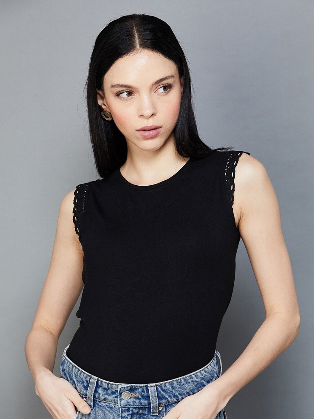 

CODE by Lifestyle Sleeveless Cotton Top, Black