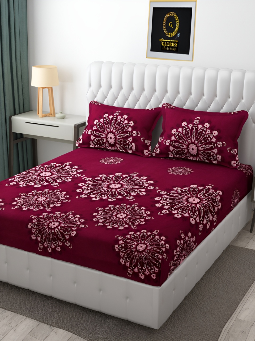 

GLORIES Maroon Floral 210 TC King Bedsheet with 2 Pillow Covers