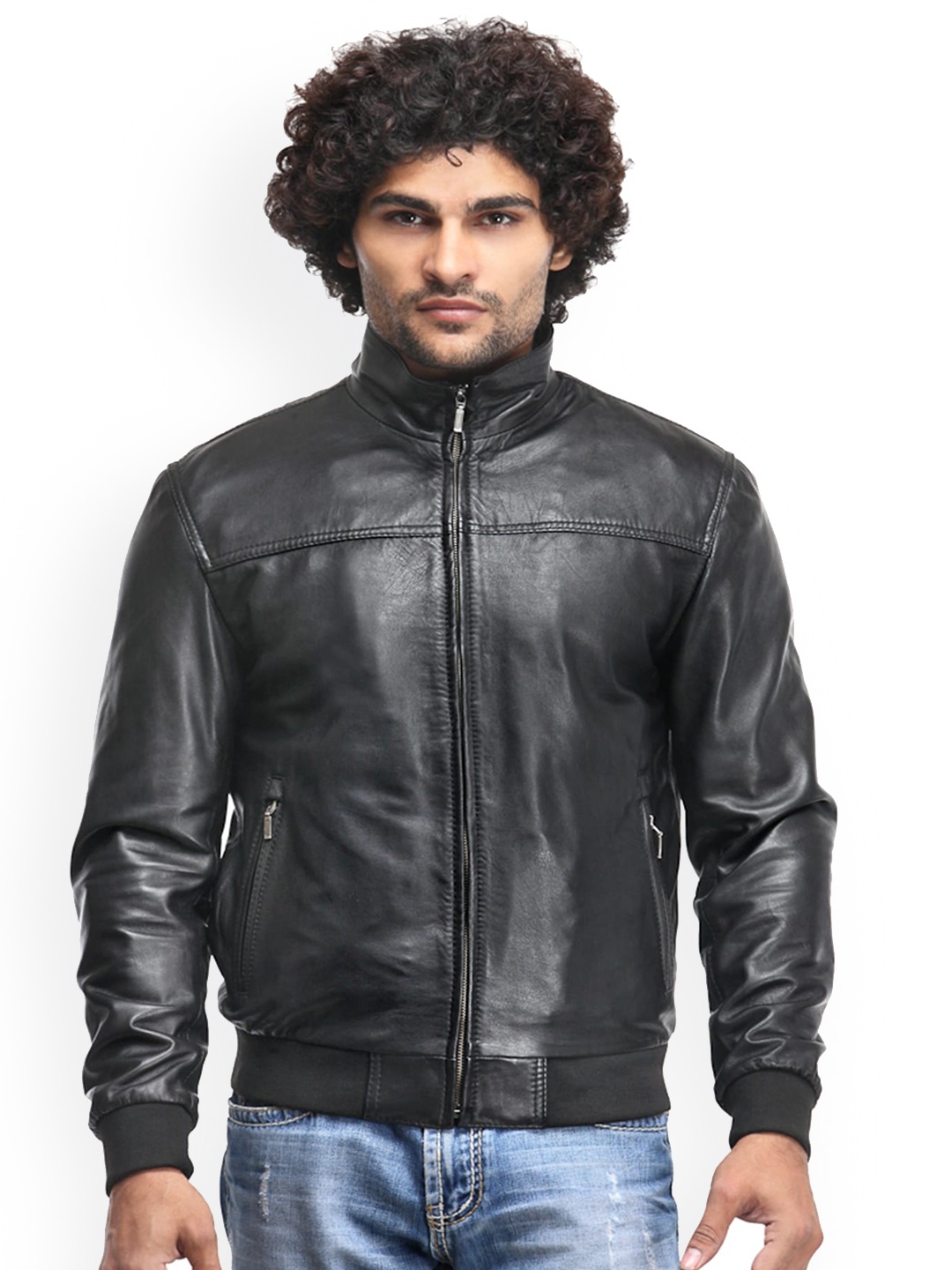 

Teakwood Leathers Mock Collar Leather Jacket, Black