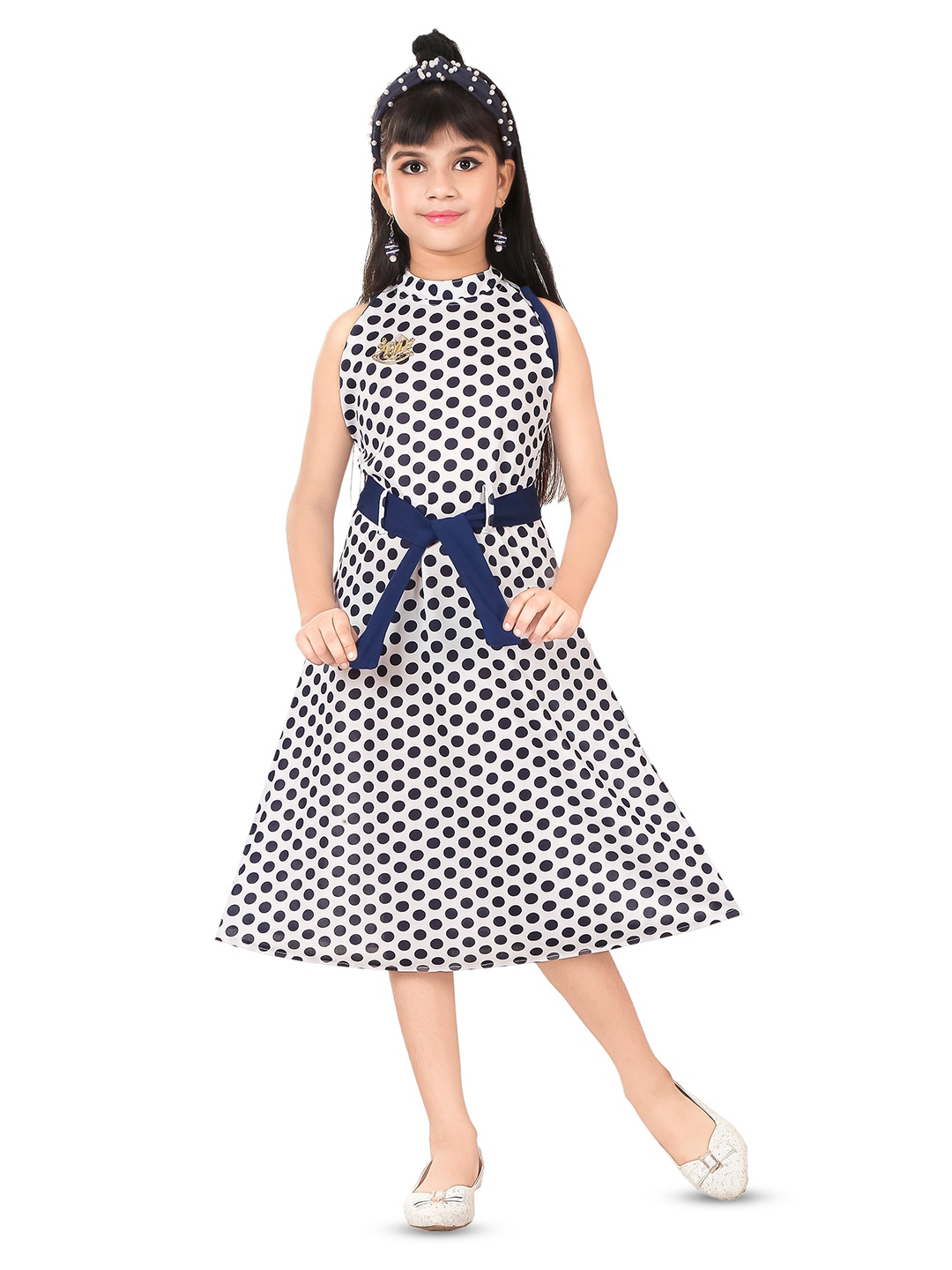 

BAESD Girls Polka Dot Sleeveless Print Fit & Flare Dress, White