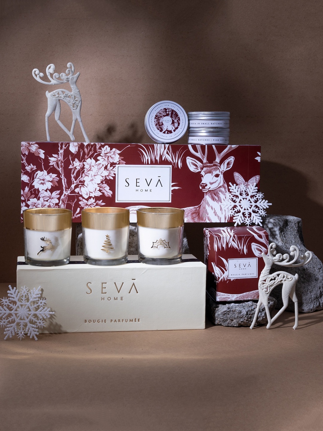 

Seva Home Set Of 6 Reindeer Print Cheer Home Gift Set, White
