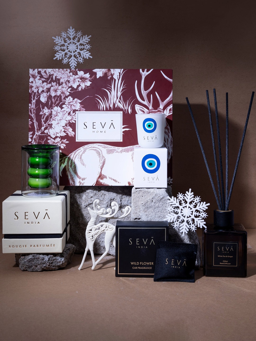 

Seva Home Reindeer Print Secret Santa Hamper, Maroon