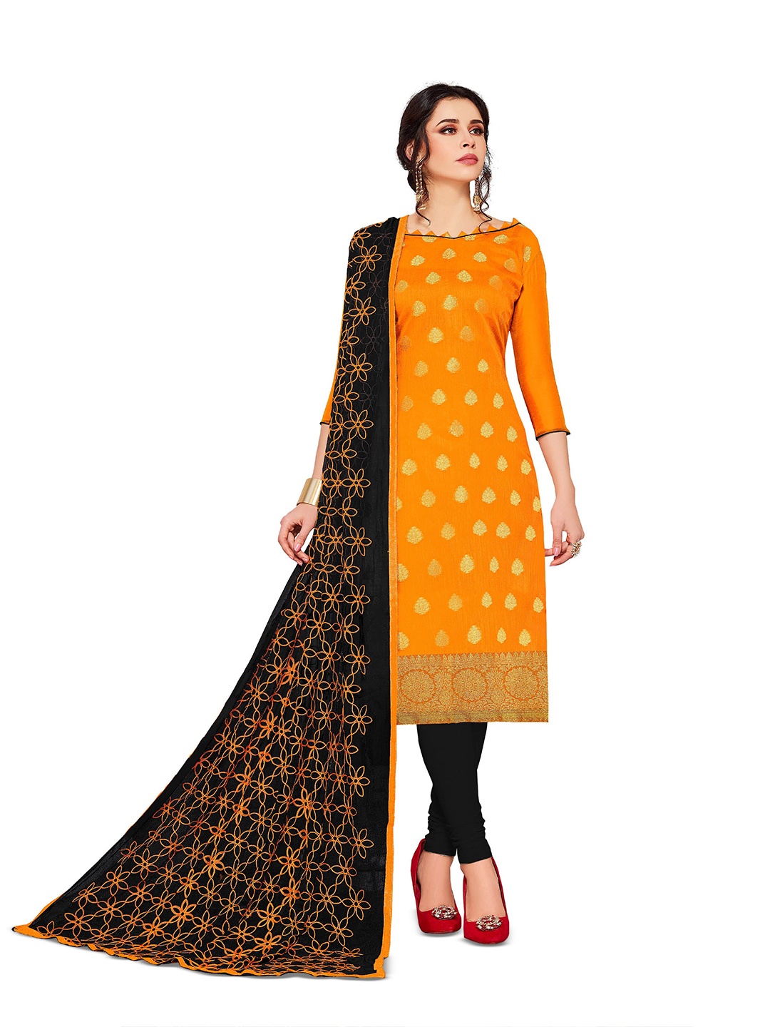 

MANVAA Ethnic Motifs Woven Design Unstitched Dress Material, Orange