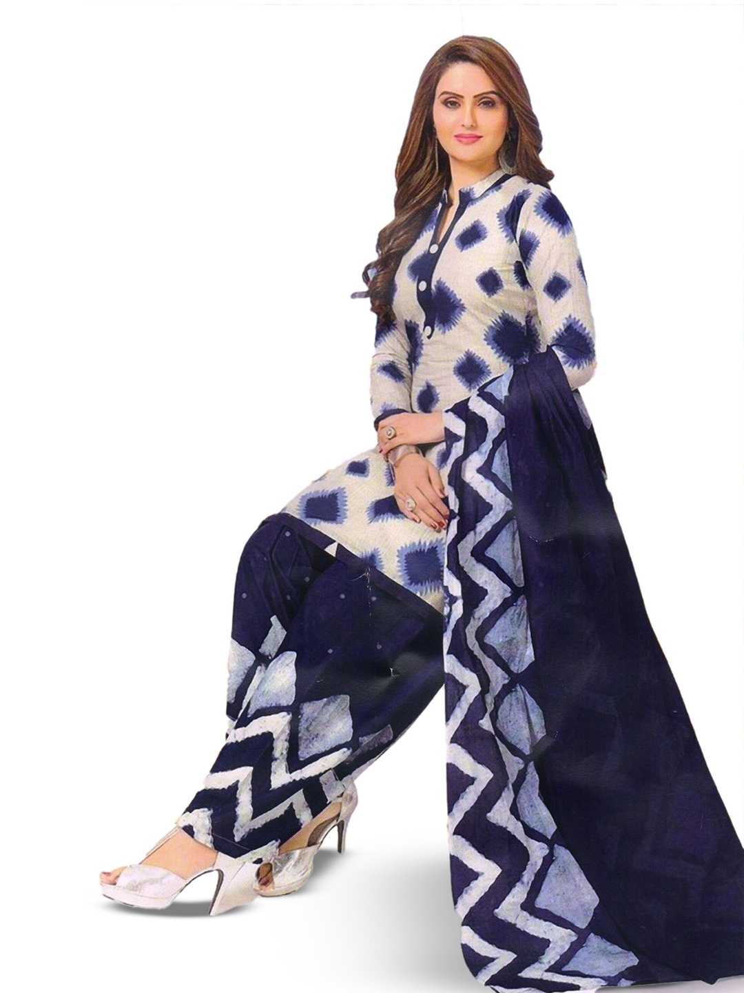 

MANVAA Abstract Printed Unstitched Dress Material, Cream