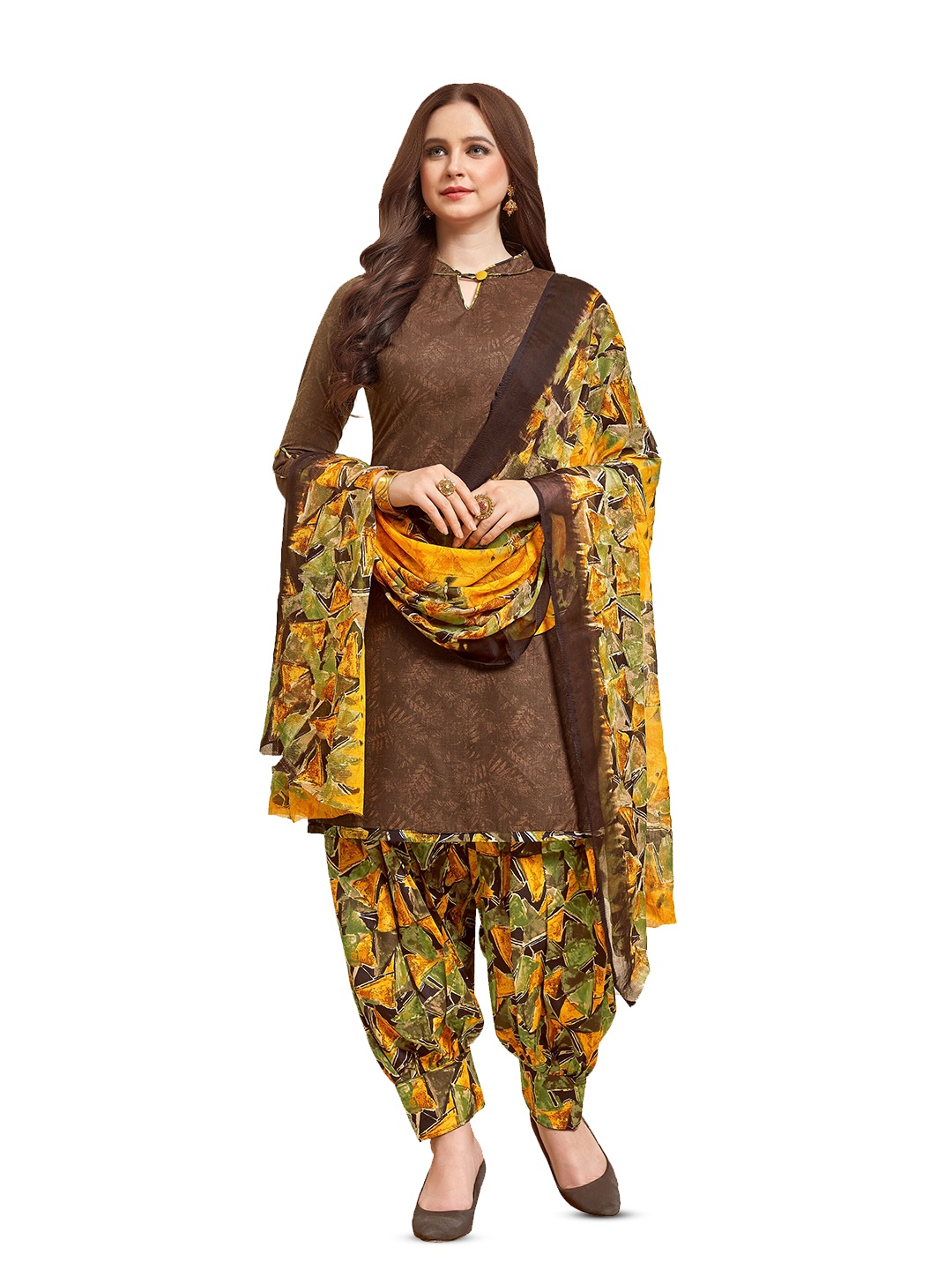 

MANVAA Abstract Printed Pure Cotton Unstitched Dress Material, Brown