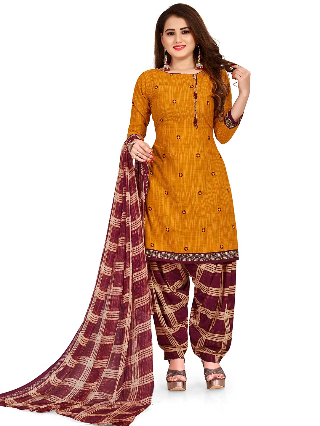 

MANVAA Ethnic Motifs Printed Unstitched Dress Material, Mustard