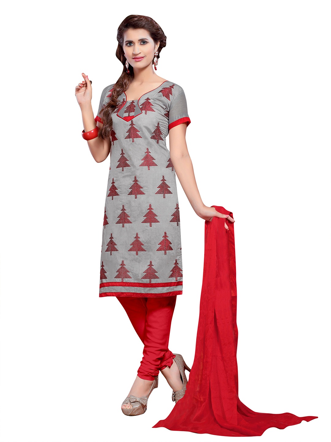 

MANVAA Embroidered Unstitched Dress Material, Grey