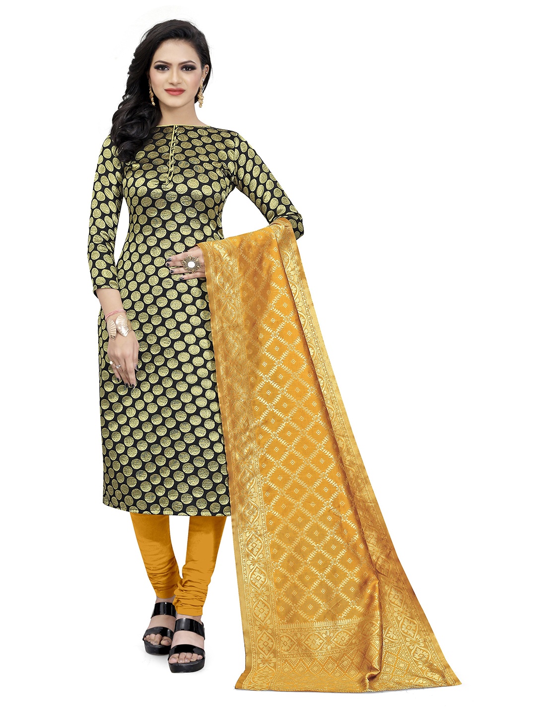 

MANVAA Woven Design Unstitched Dress Material, Black