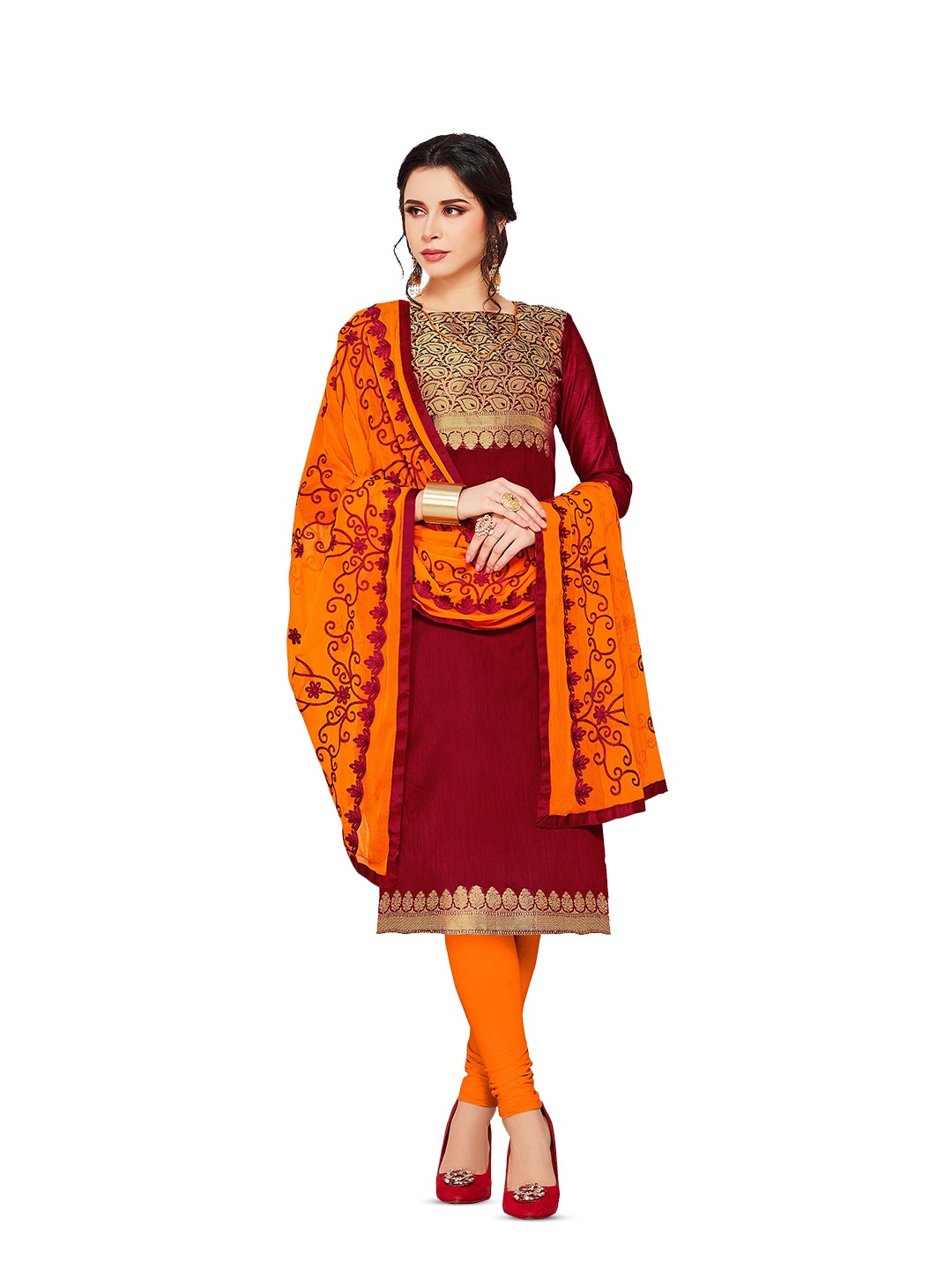 

MANVAA Ethnic Motifs Woven Design Unstitched Dress Material, Maroon