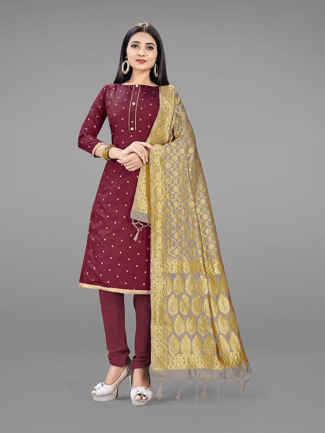 

MANVAA Ethnic Motifs Woven Design Unstitched Dress Material, Maroon