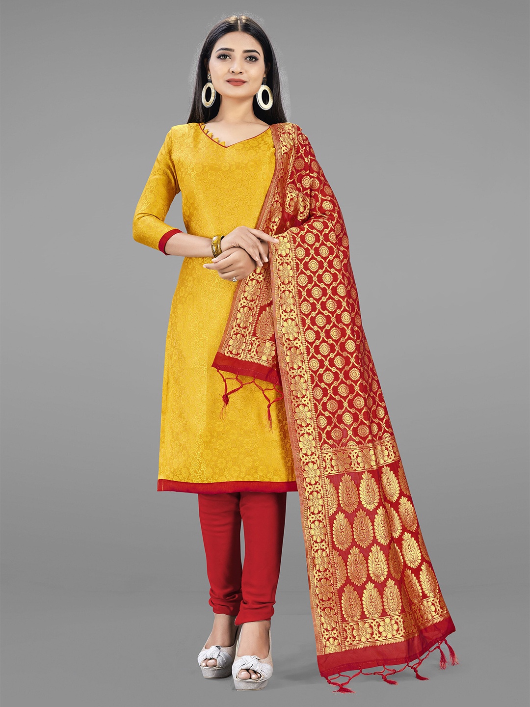 

MANVAA Woven Design Unstitched Dress Material, Yellow