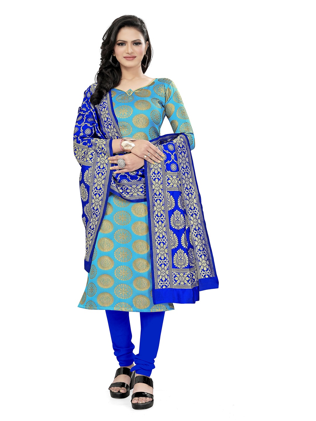 

MANVAA Ethnic Motifs Woven Design Unstitched Dress Material, Blue