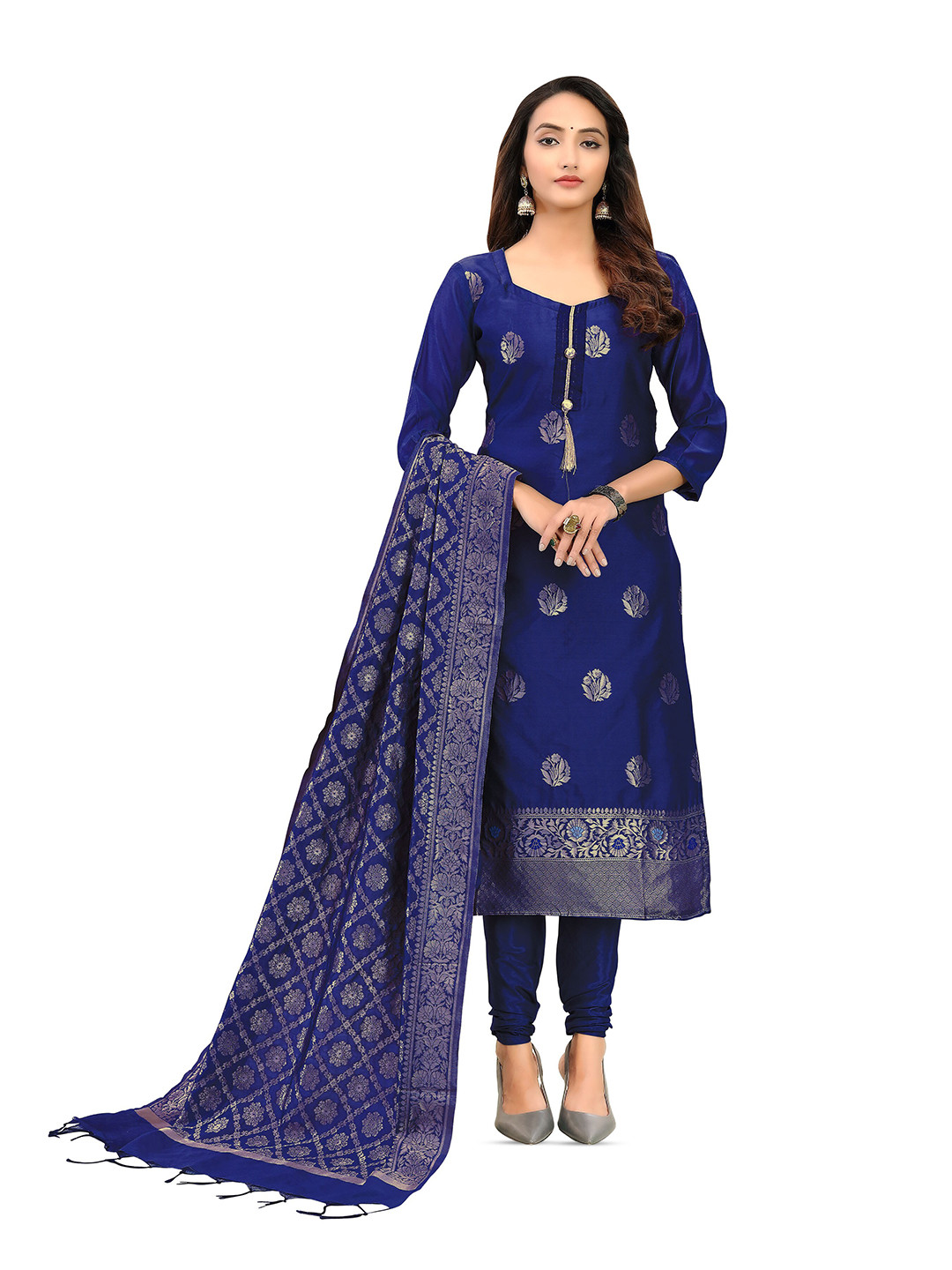 

MANVAA Woven Design Unstitched Dress Material, Blue