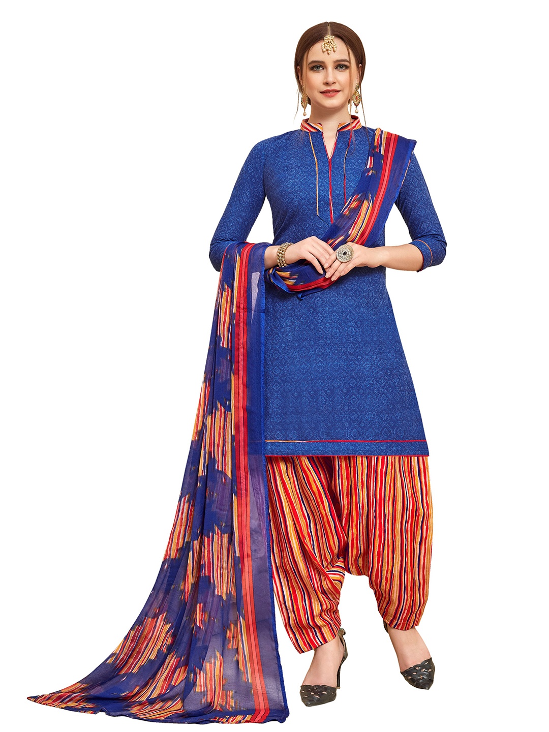 

MANVAA Ethnic Motifs Printed Pure Cotton Unstitched Dress Material, Blue