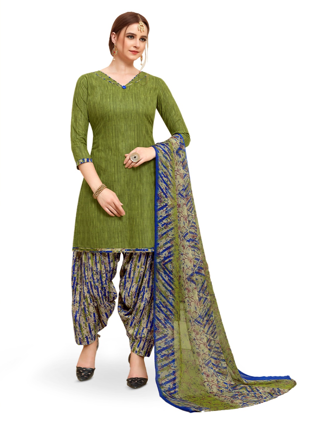 

MANVAA Abstract Printed Pure Cotton Unstitched Dress Material, Green