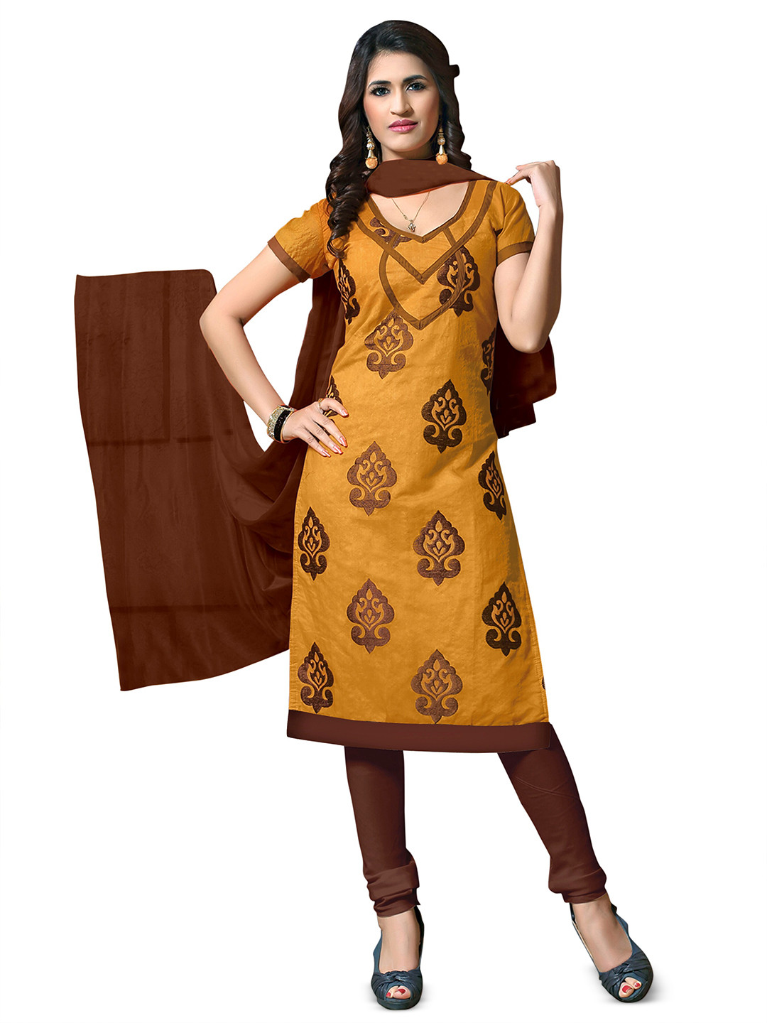 

MANVAA Ethnic Motifs Embroidered Unstitched Dress Material, Mustard