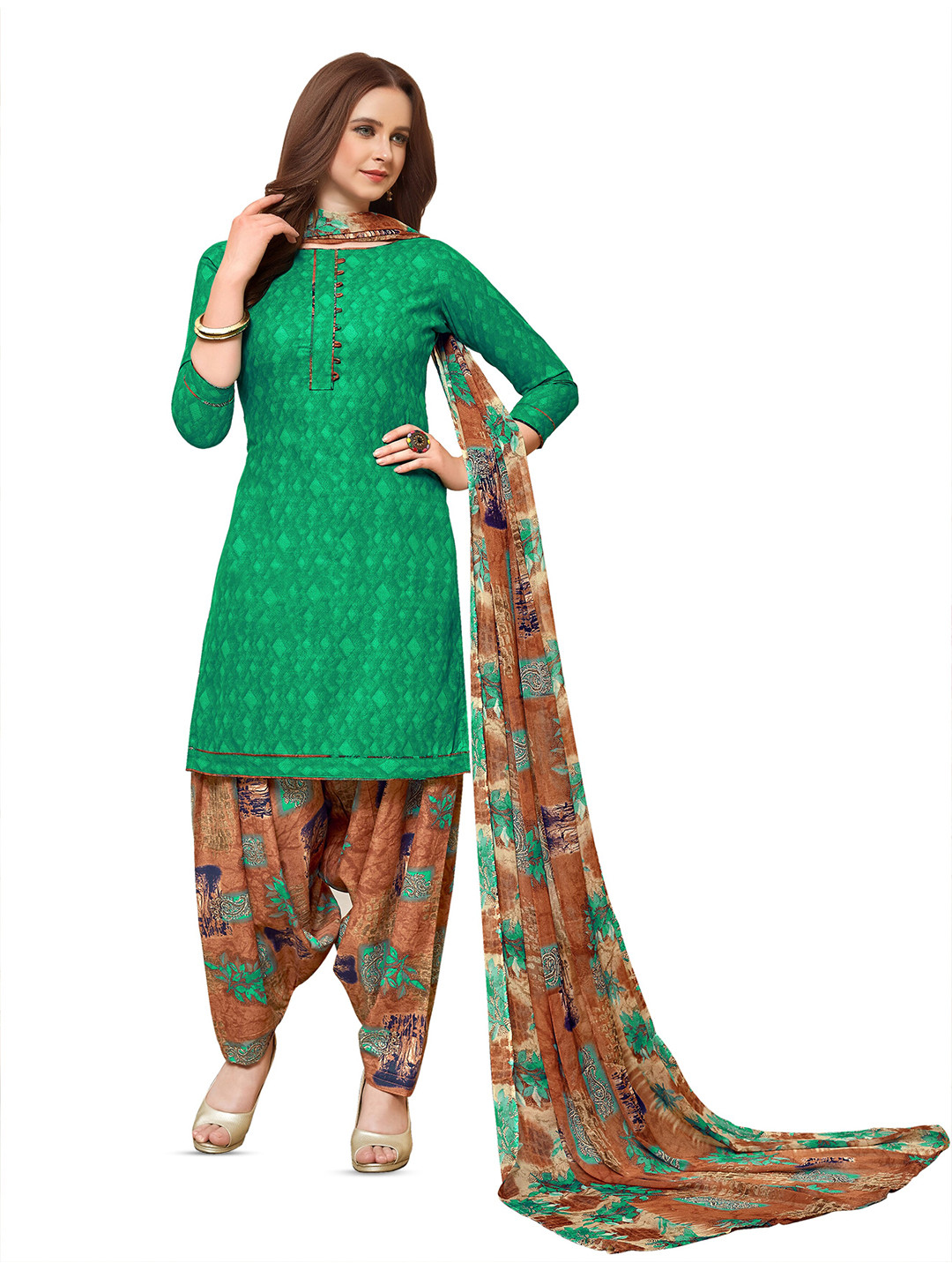 

MANVAA Geometric Printed Pure Cotton Unstitched Dress Material, Sea green