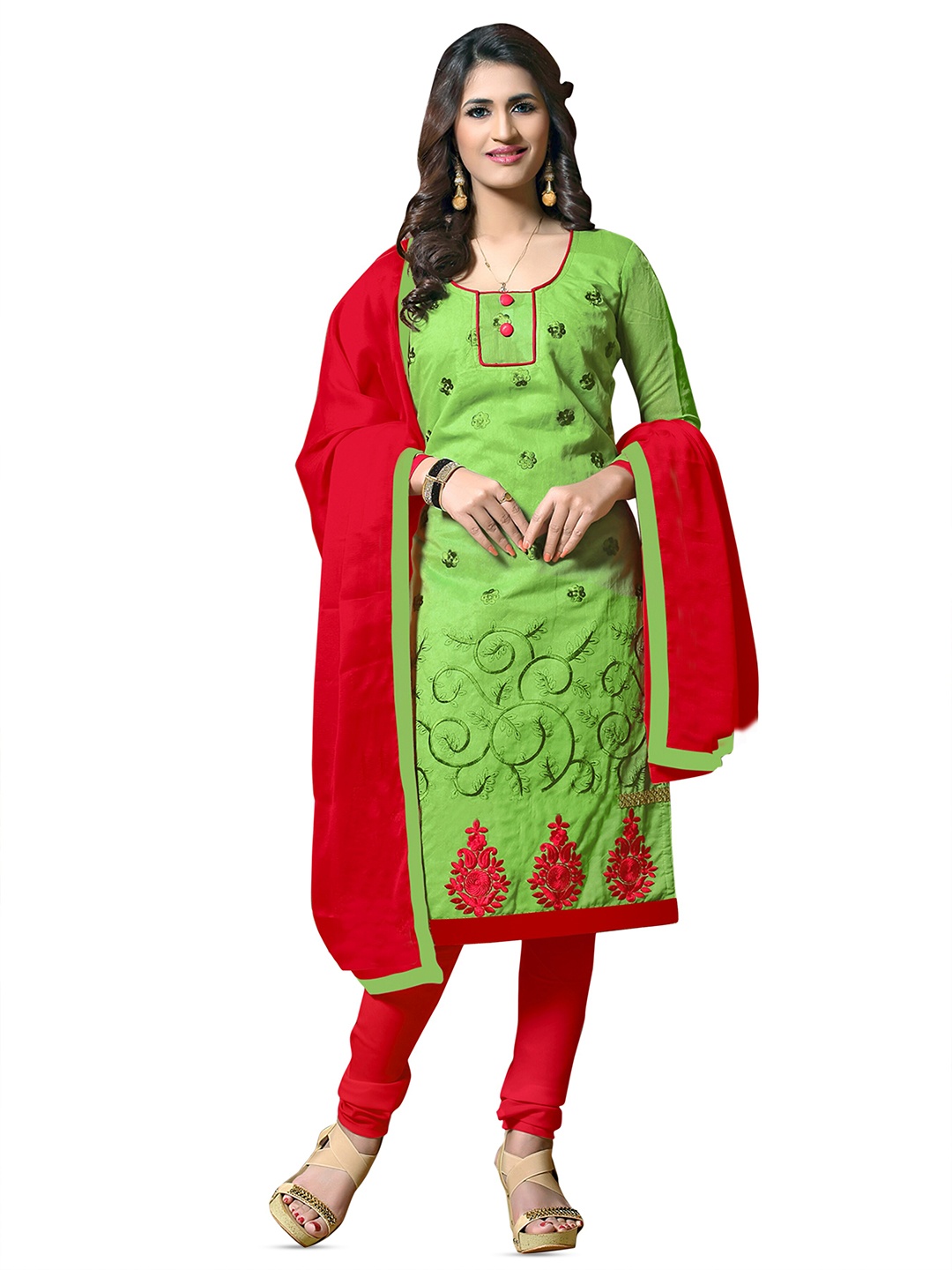 

MANVAA Ethnic Motifs Embroidered Unstitched Dress Material, Green