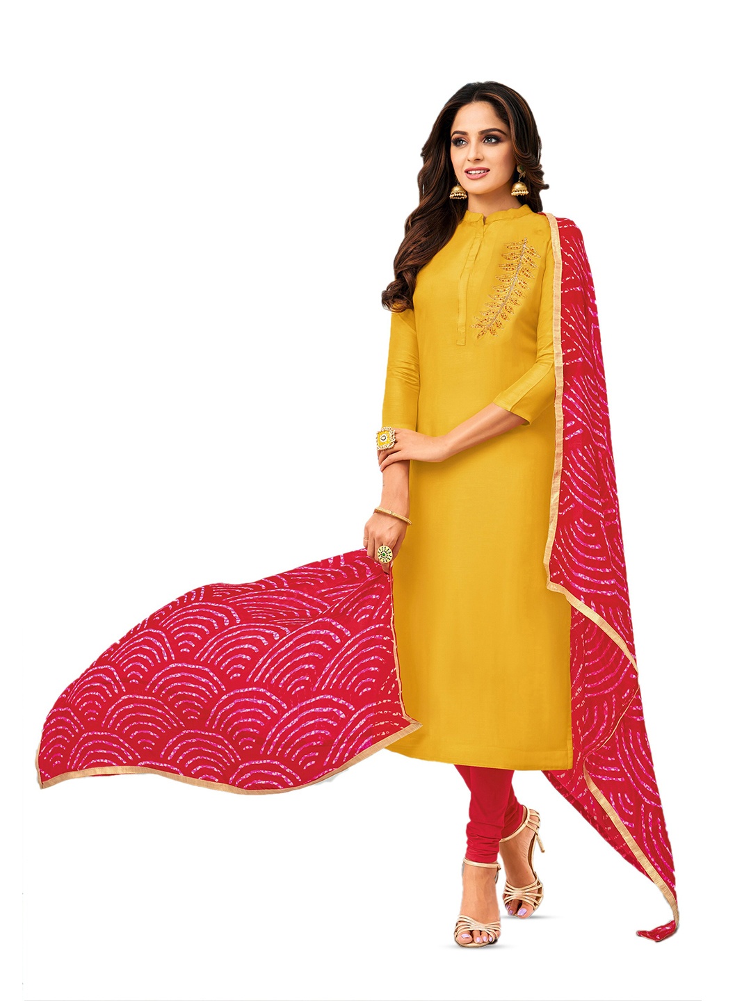 

MANVAA Floral Embroidered Sequinned Unstitched Dress Material, Yellow