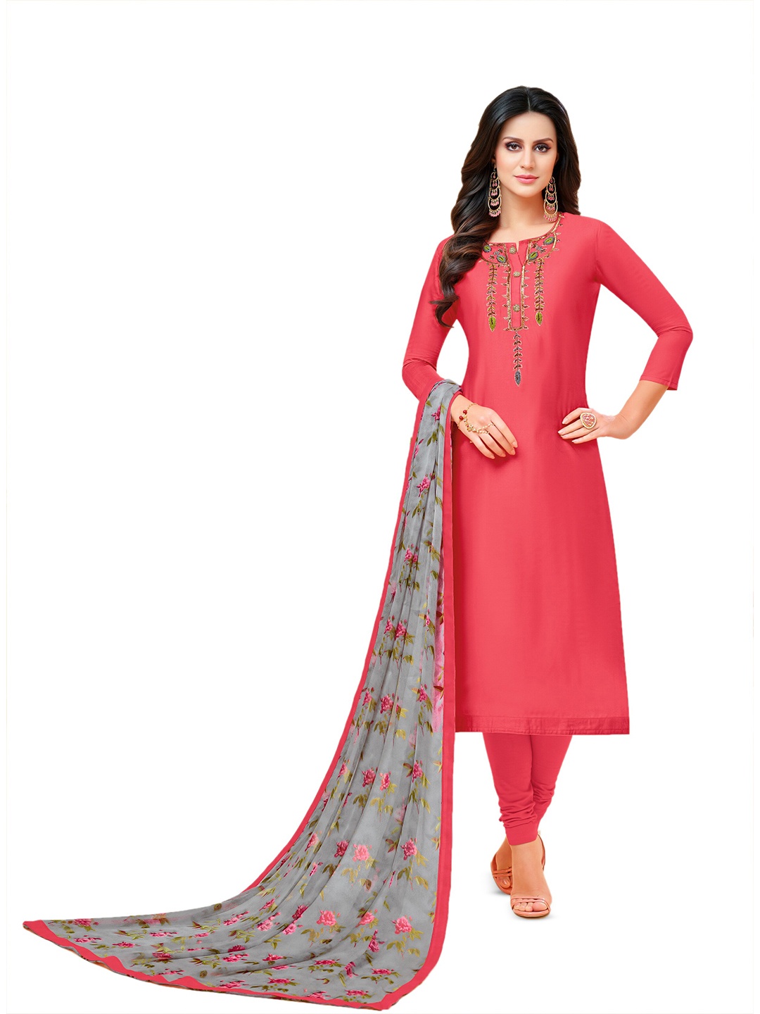 

MANVAA Floral Embroidered Unstitched Dress Material, Pink