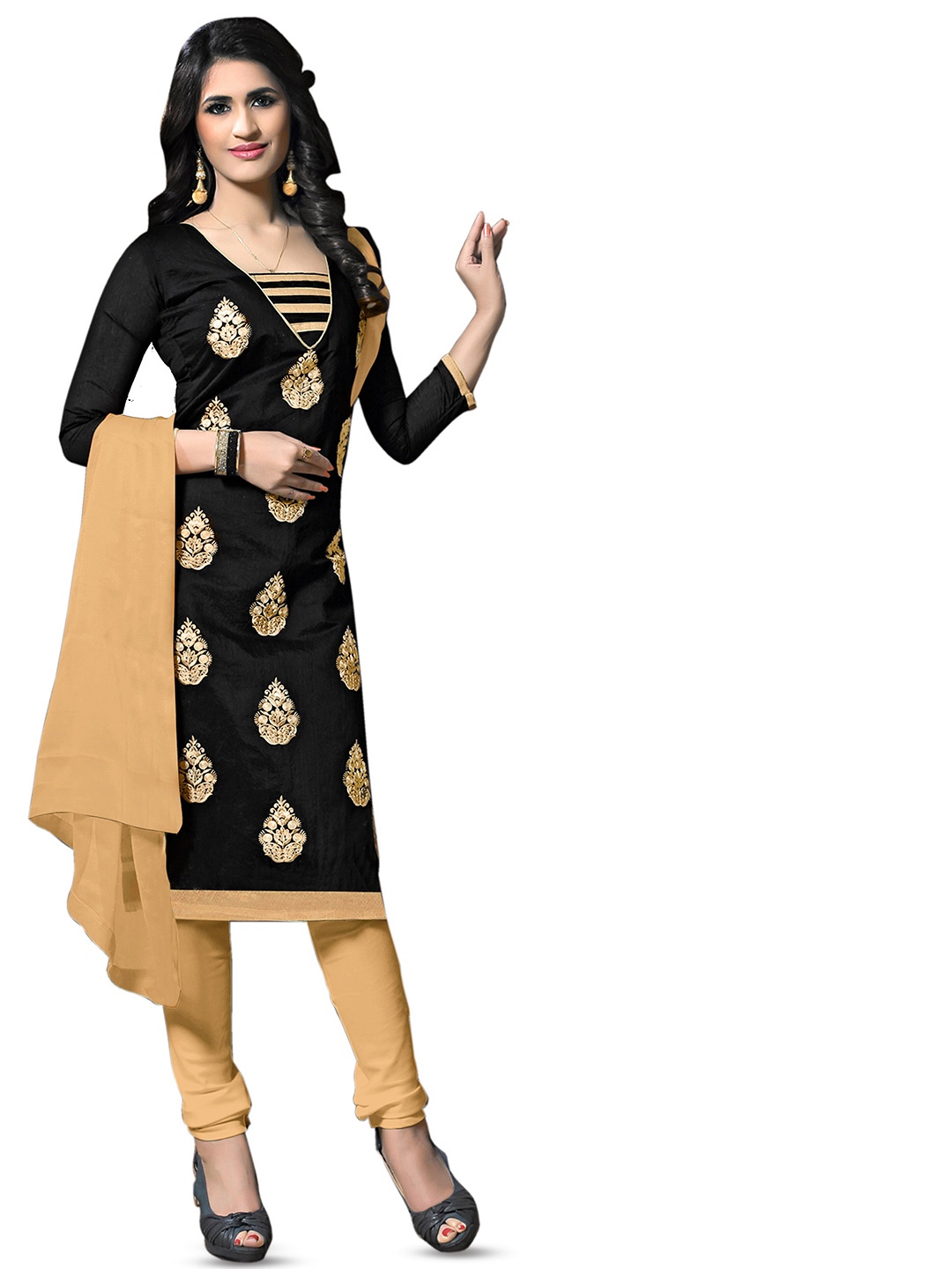 

MANVAA Ethnic Moifs Printed Unstitched Dress Material, Black