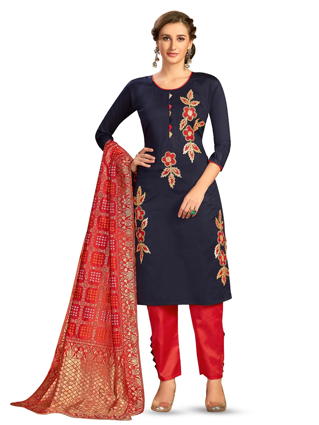 

MANVAA Embellished Unstitched Dress Material, Blue