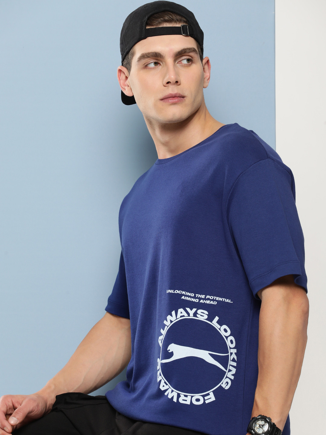 

Slazenger Men Typography Printed Pure Cotton T-shirt, Navy blue