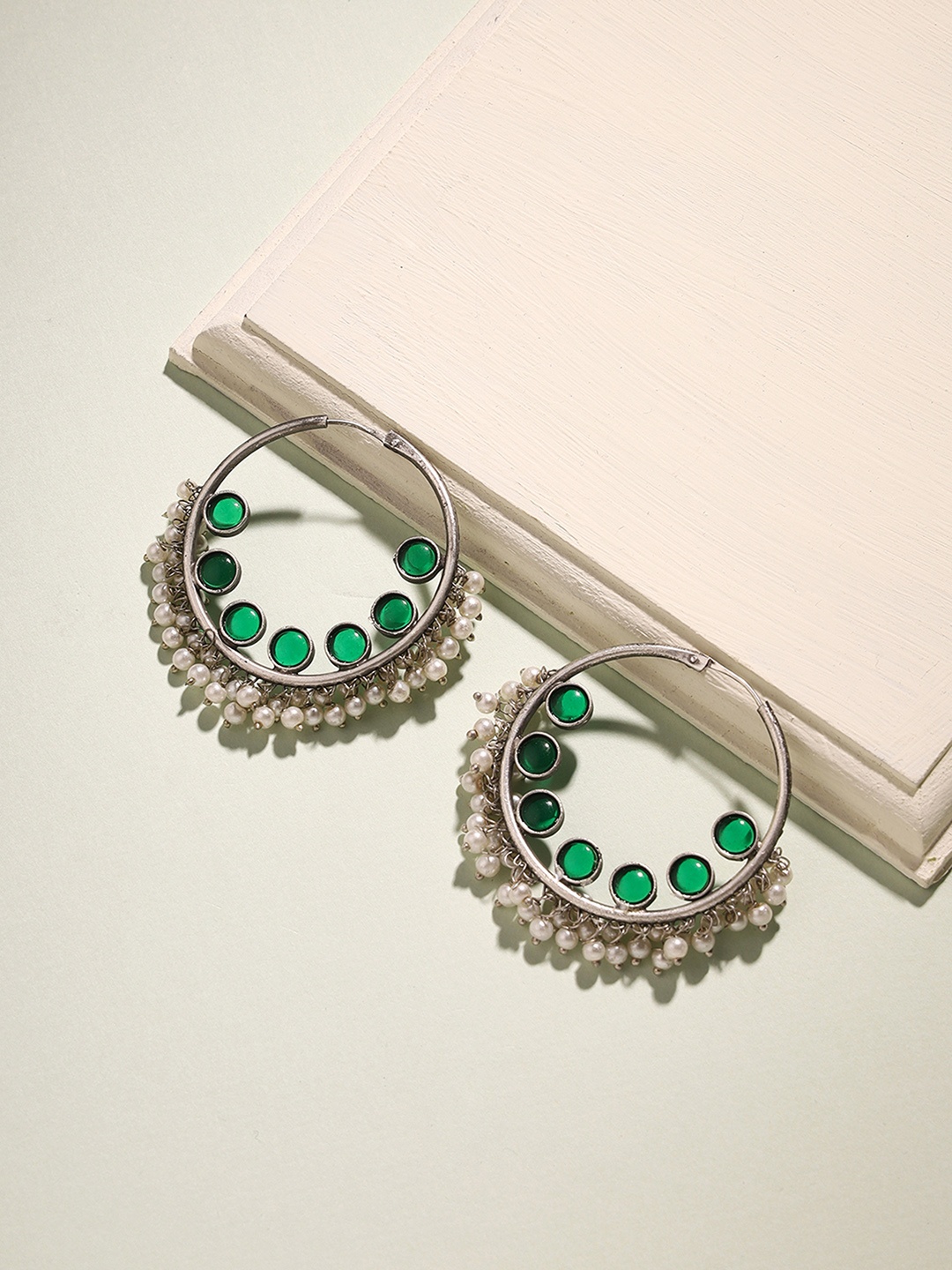 

Priyaasi Silver Plated Hoop Earrings, Green