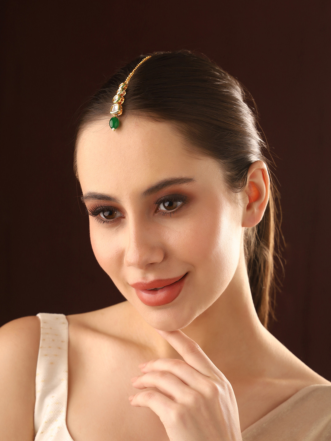 

Priyaasi Kundan Studded Beaded Maang Tikka, Gold