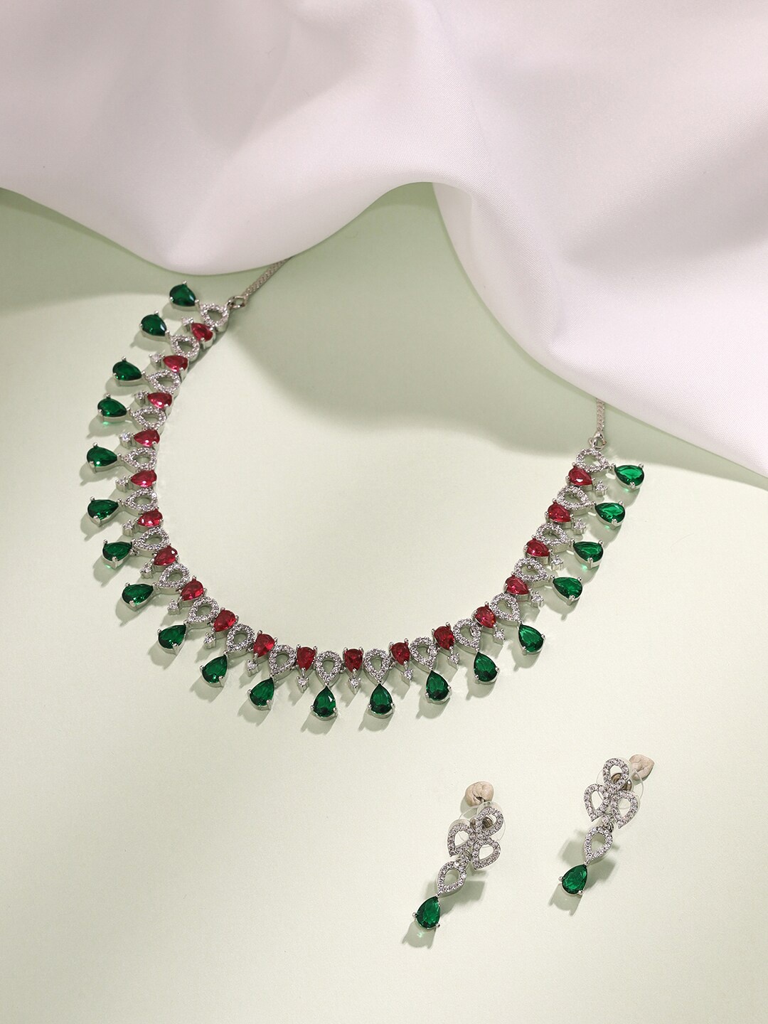 

Priyaasi Silver-Plated AD Stone-Studded Jewellery Set