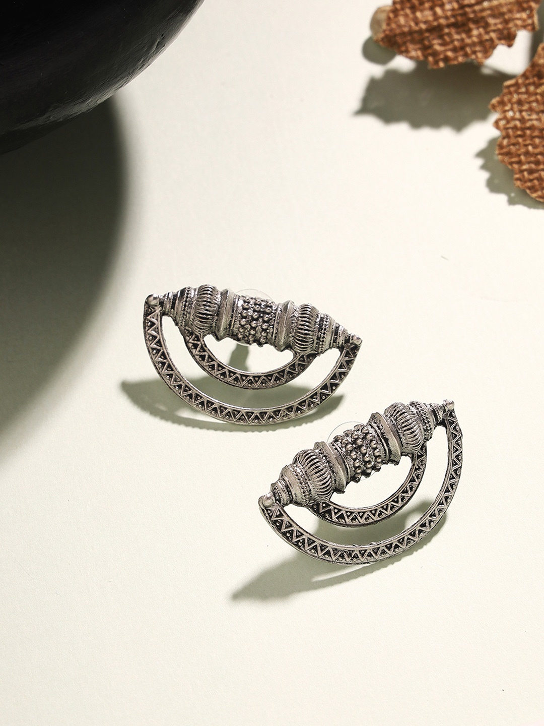 

Priyaasi Silver-Plated Oxidised Studs Earrings