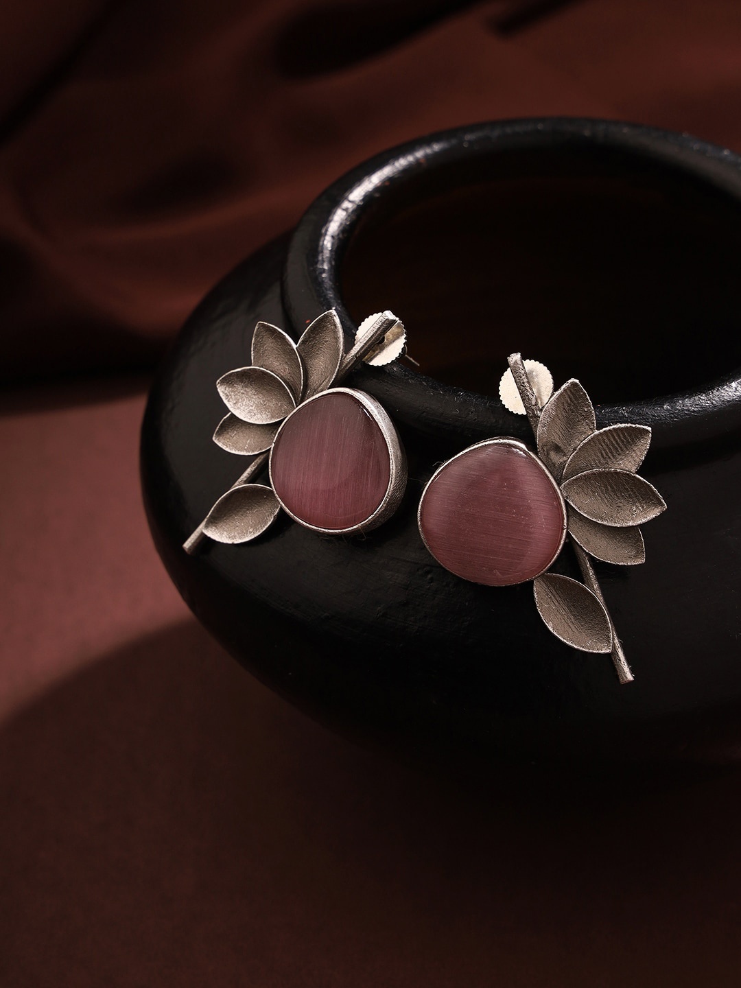 

Priyaasi German Silver-Plated Artificial Stones-Studded Studs Earrings