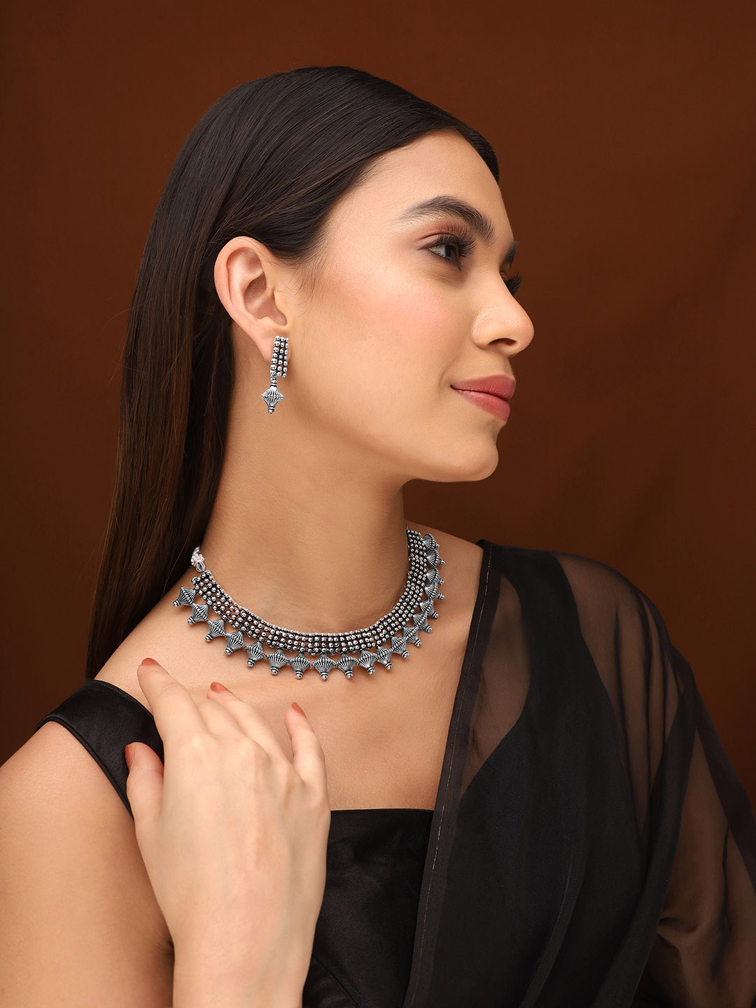

Priyaasi Silver-Plated Geometrical Style Jewellery Set