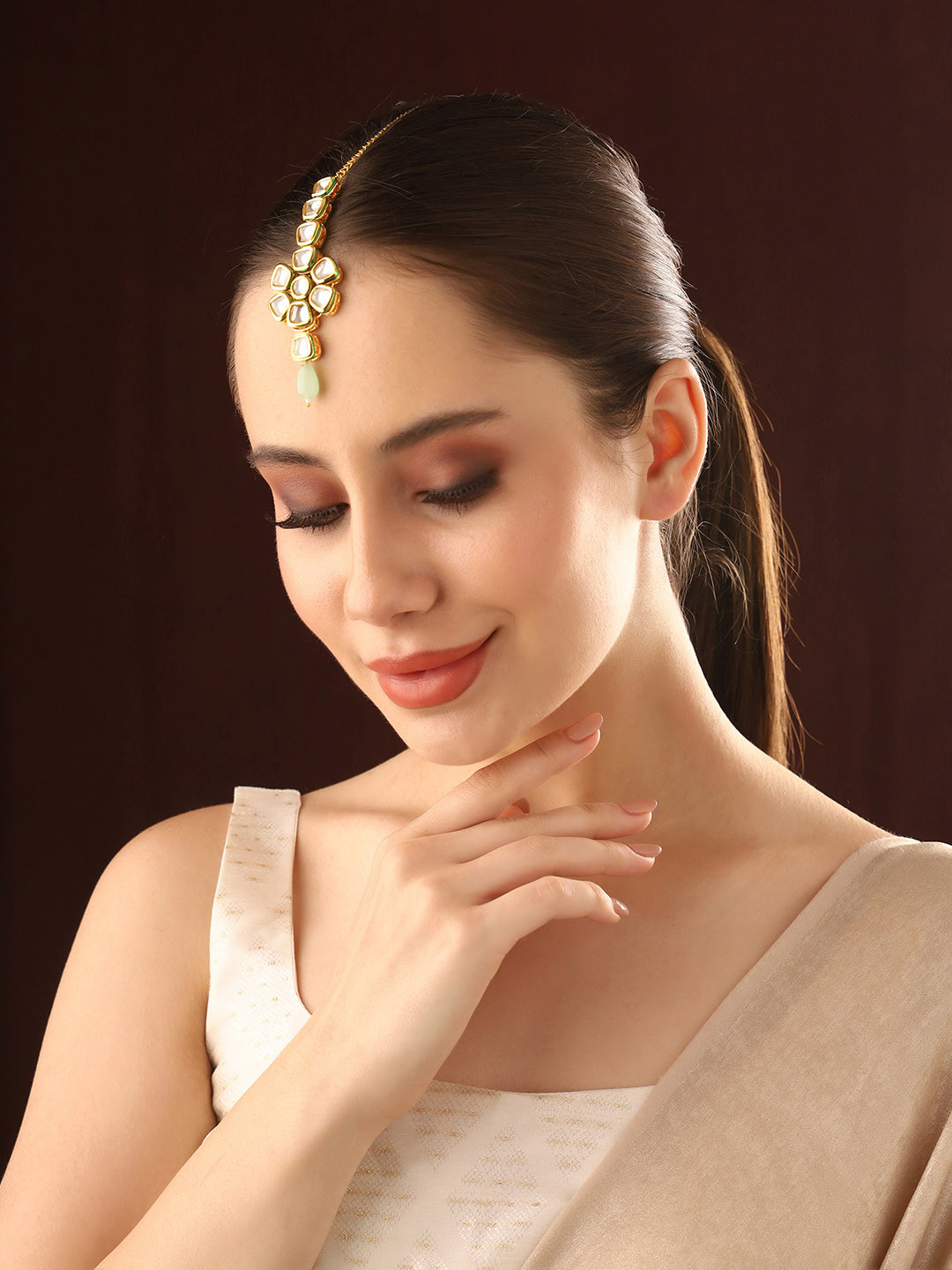 

Priyaasi Kundan Studded Beaded Maang Tikka, Gold