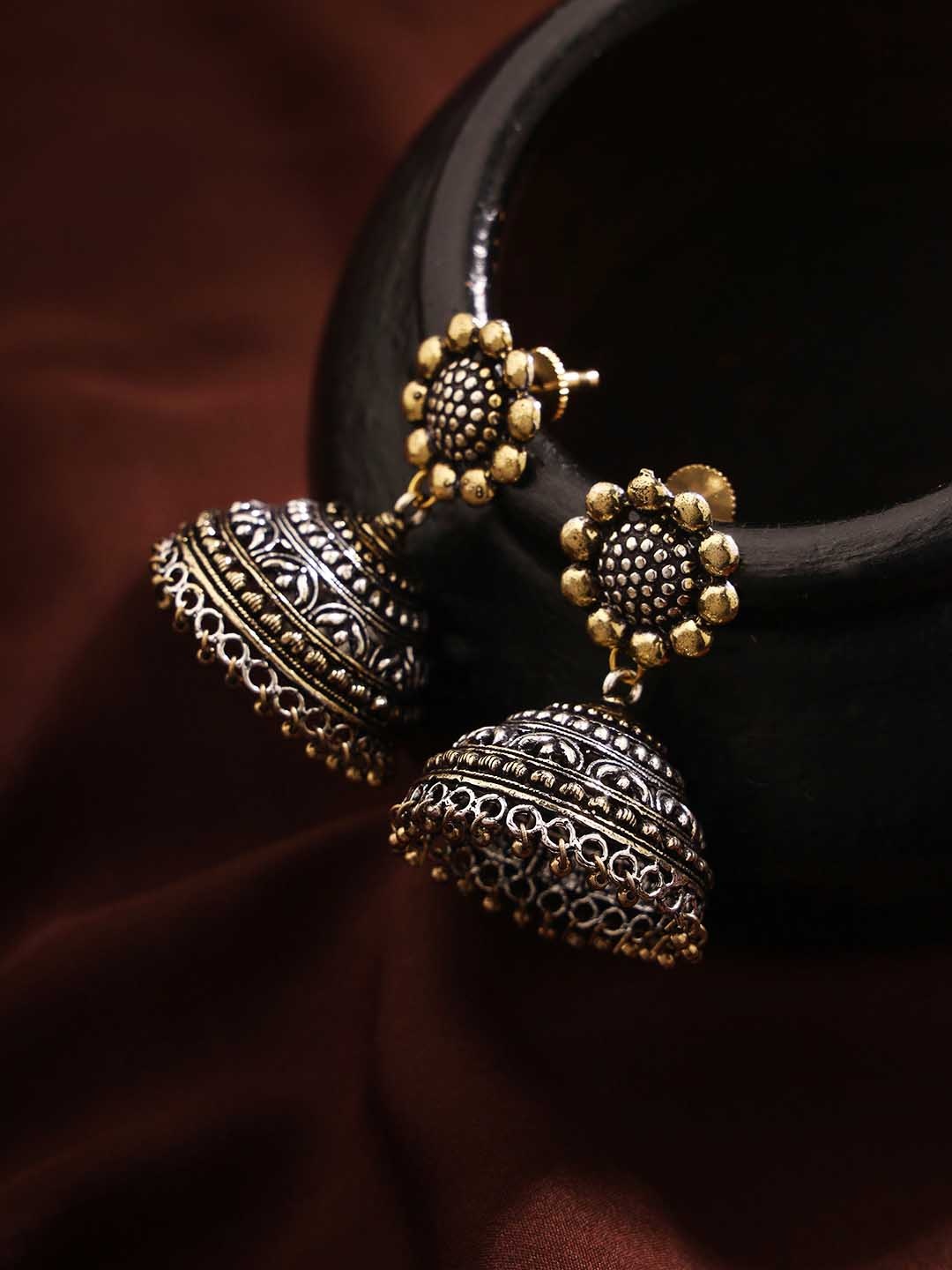 

Priyaasi Silver-Plated Dome Shaped Jhumkas, Gold