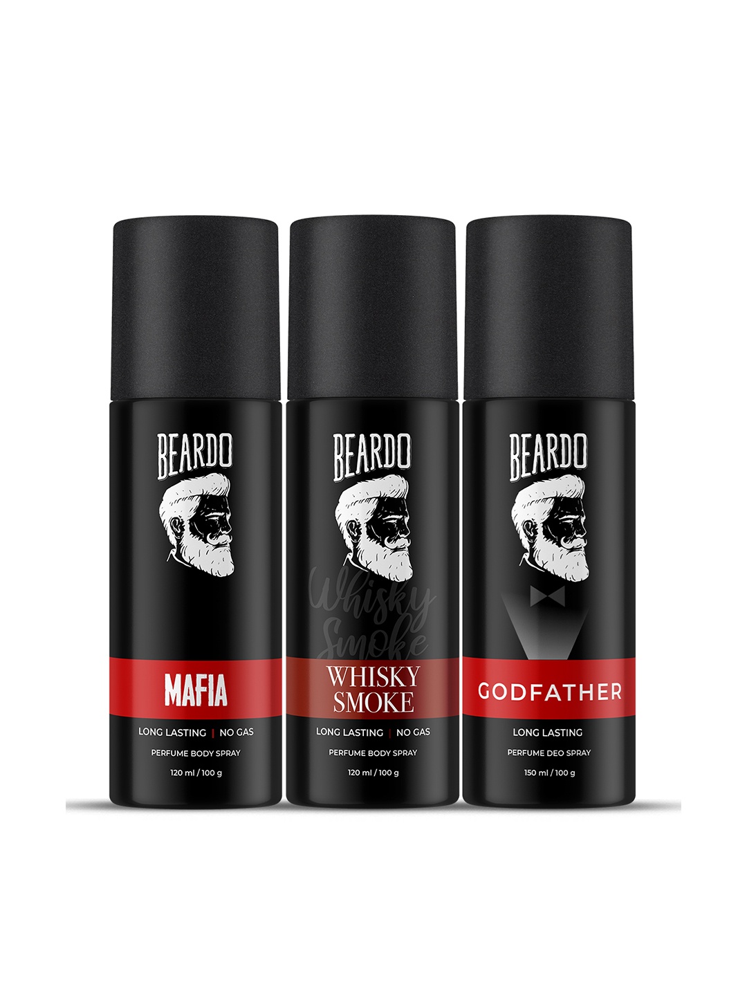 

BEARDO Set of 3 Long Lasting Deodorants - Mafia, Whisky Smoke & Godfather - 100 g Each, Black