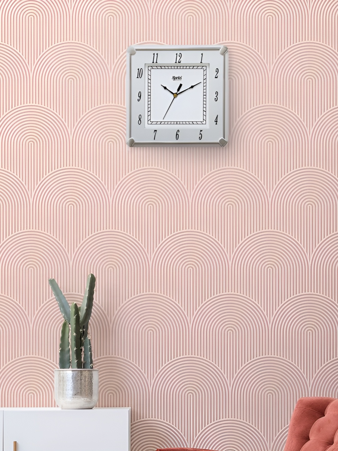 

Ajanta Silver Toned & White Square Traditional Analogue Wall Clock