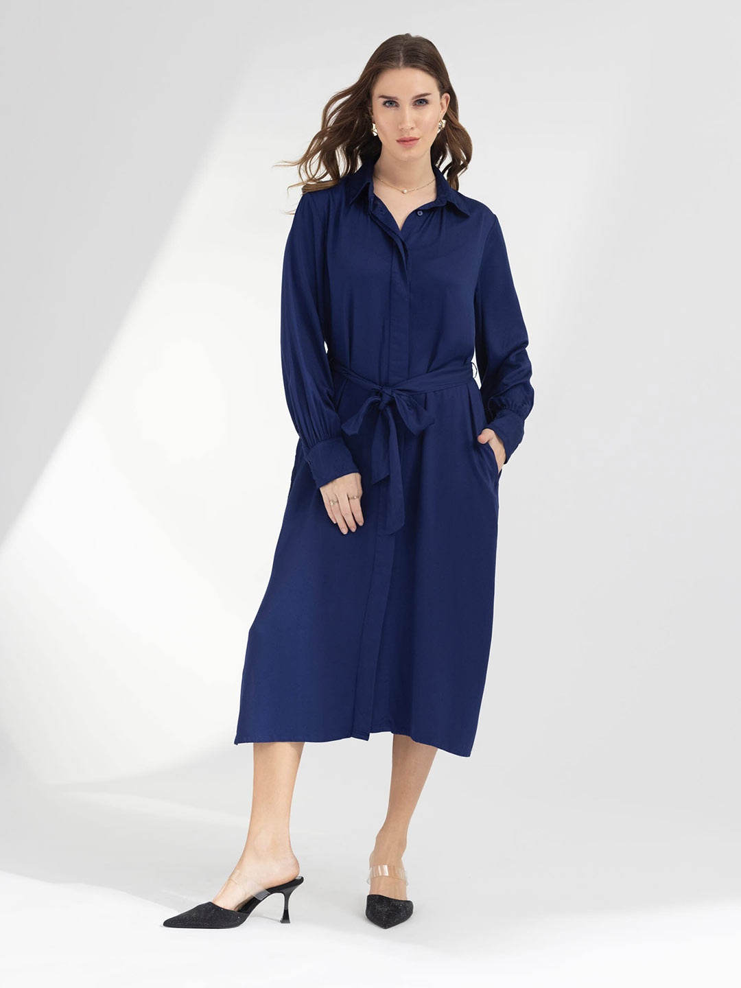 

B.Copenhagen Shirt Collar A-Line Dress, Blue