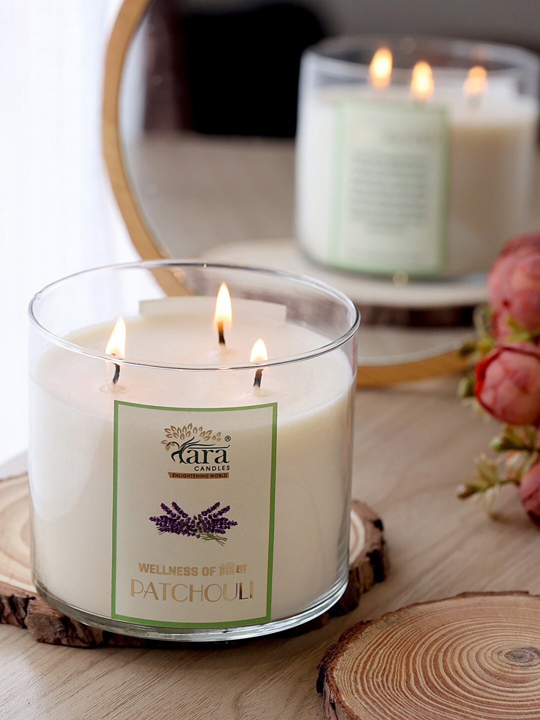 

Tara Enlightening World Patchouli Three Wick Clear Glass Jar Scented Candle with Lid, Off white