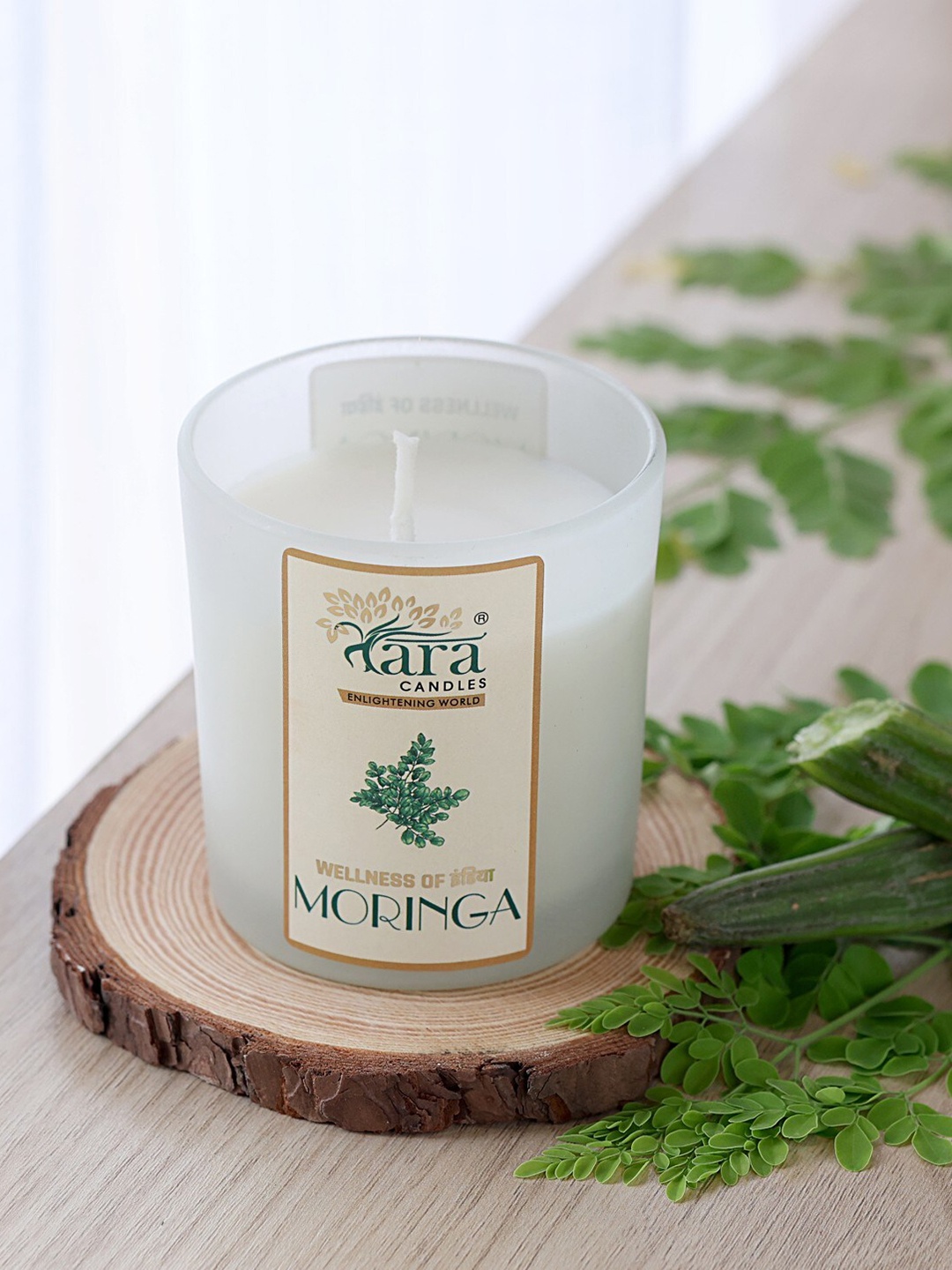 

Tara Enlightening World Moringa Single Wick Frosted Glass Jar Candle With Wooden Lid, Off white
