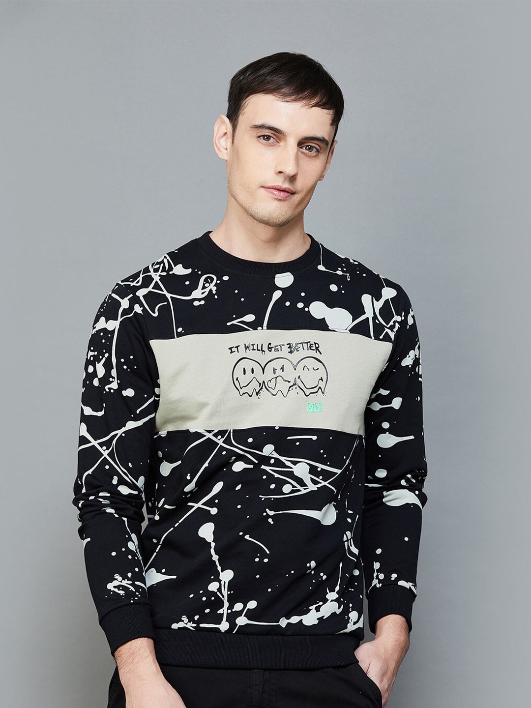 

SmileyWorld Abstract Printed Cotton Sweatshirt, Black