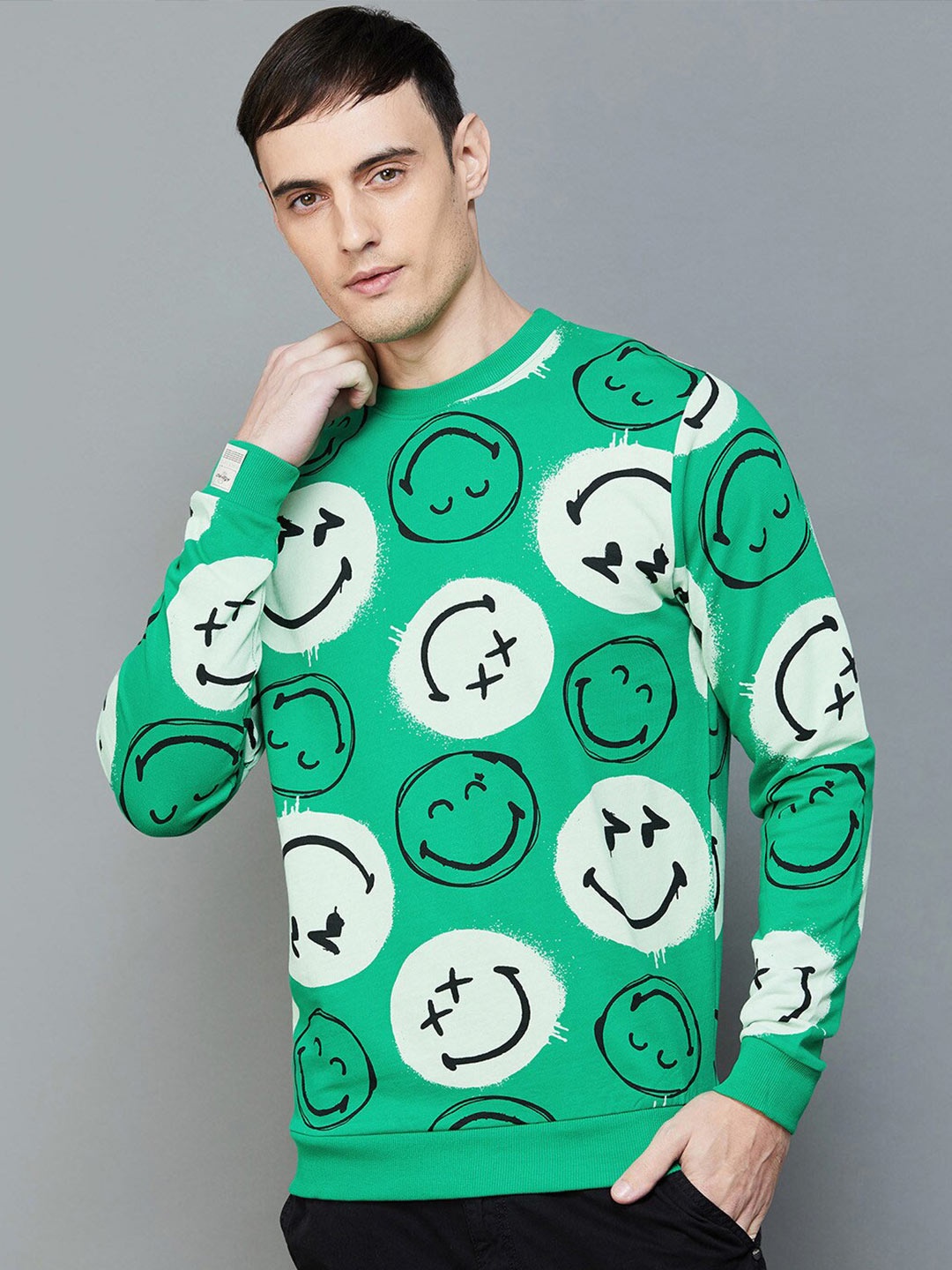 

SmileyWorld Conversational Printed Cotton Sweatshirt, Green