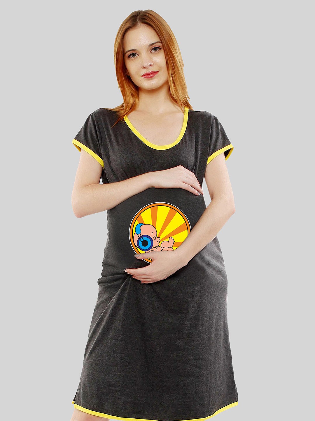 

SillyBoom Graphic Printed Cotton Maternity T-shirt Dress, Charcoal