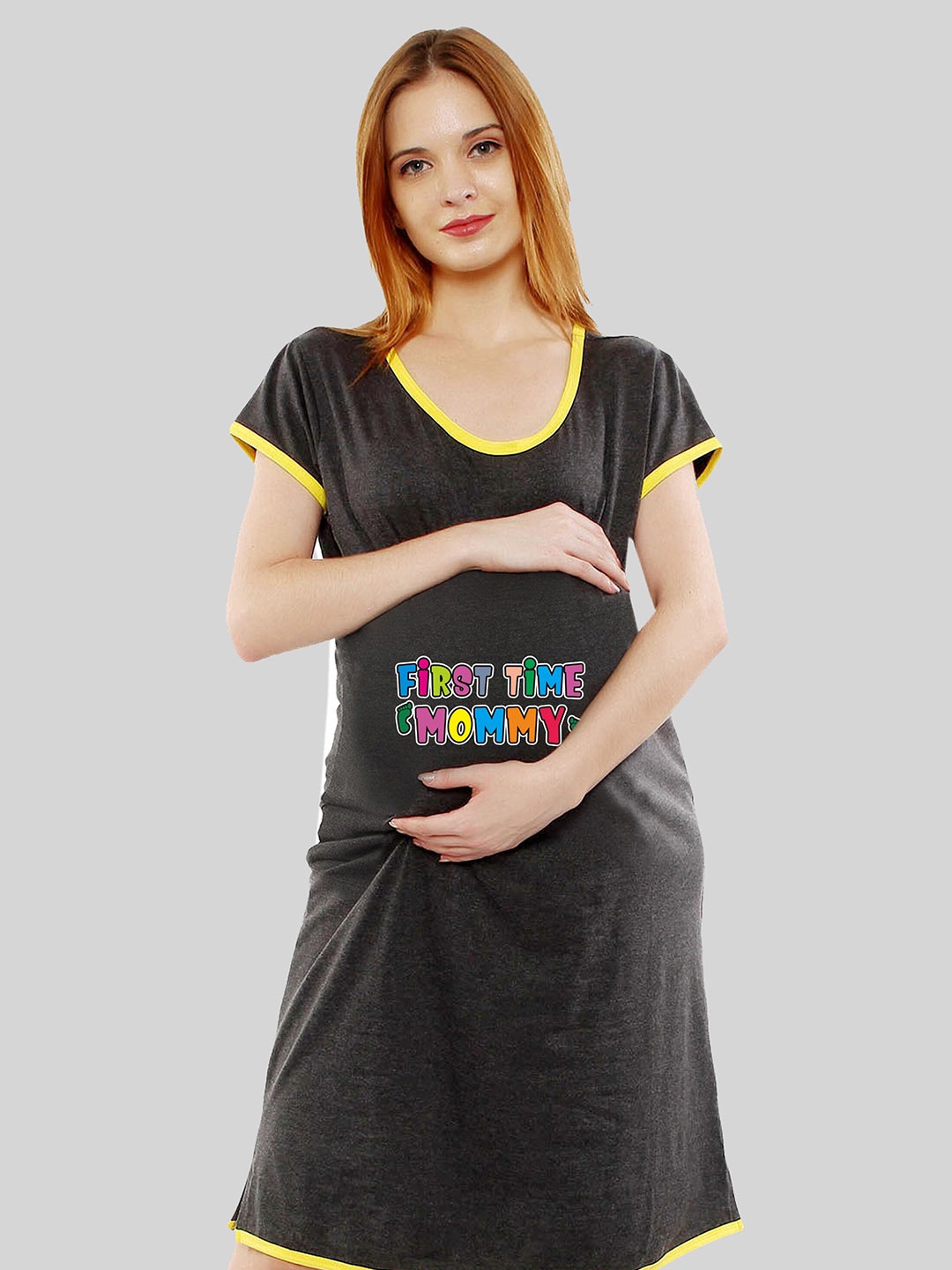 

SillyBoom Typography Printed Round Neck Maternity T-shirt Dress, Charcoal