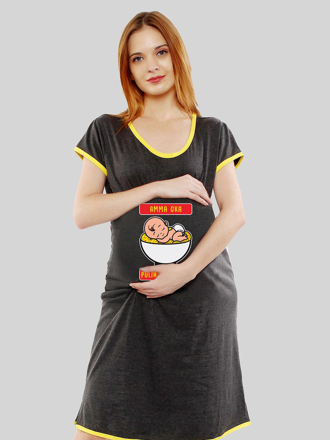

SillyBoom Graphic Printed Round Neck Maternity T-shirt Dress, Charcoal
