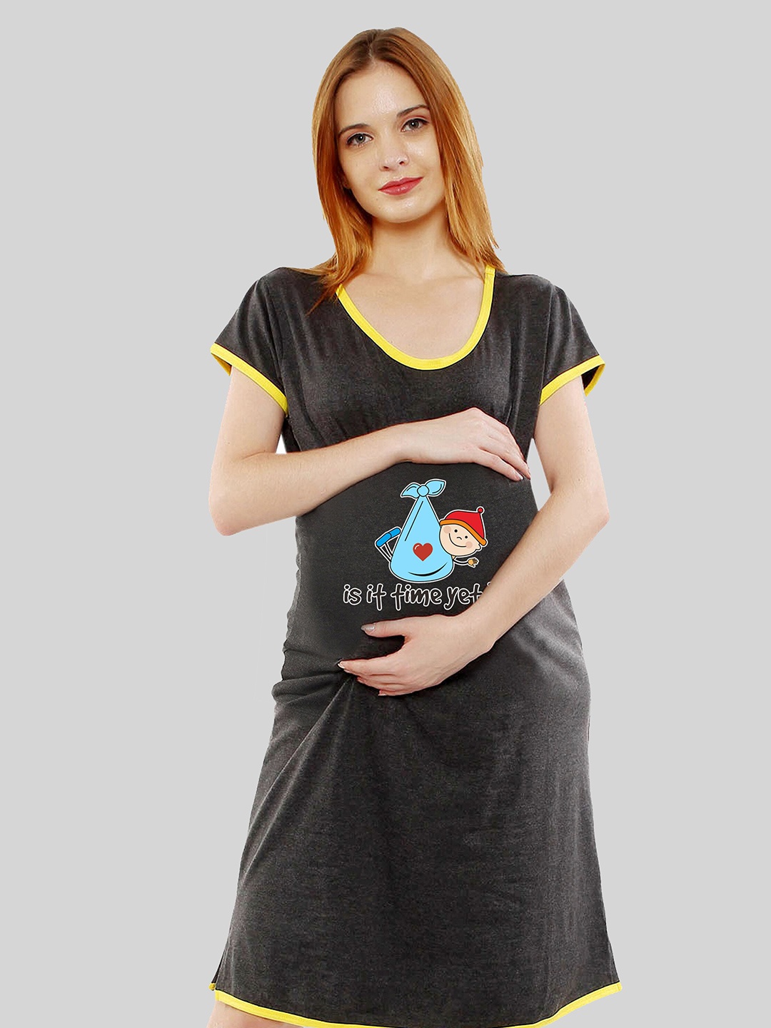 

SillyBoom Graphic Printed Maternity T-shirt Dress, Charcoal