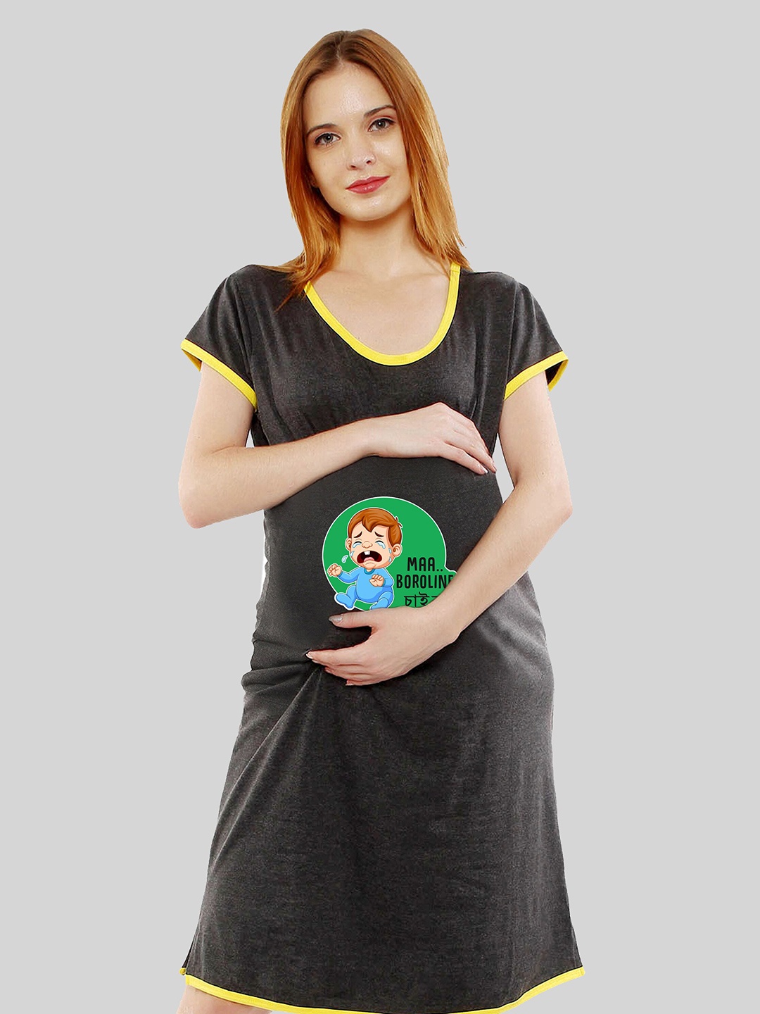 

SillyBoom Graphic Printed Maternity T-shirt Dress, Charcoal